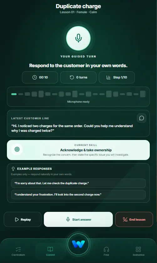 WorkSpeak guided practice interface